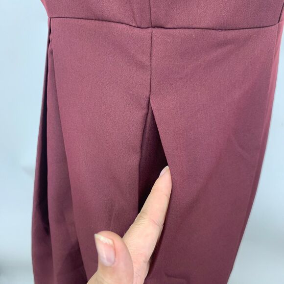 Eliacher Pleated Summer Party Dress Womens 4/6 Maroon V Neck Backless Pockets - Picture 7 of 16